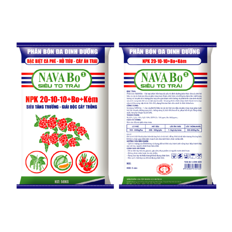 Phân bón chuyên dùng cà phề, tiêu, cây ăn trái- NAVA Bo siêu to trái 1